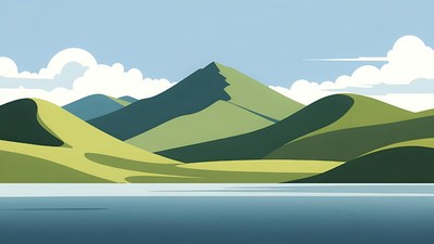 Green Mountains and Lake Illustration