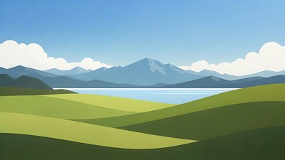 Mountain Lake with Green Hills Illustration
