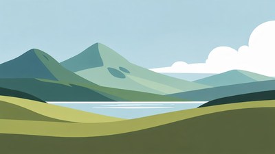 Green Mountains and Lake Illustration