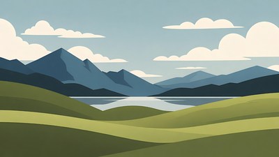 Mountain Lake Landscape Illustration
