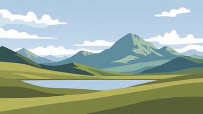Mountain Landscape with Lake Illustration