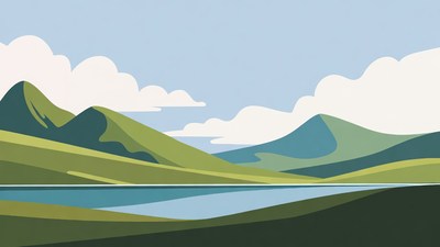 Flat Illustration of Mountains and Lake