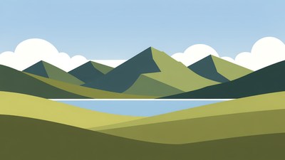 Green Mountains Lake Illustration