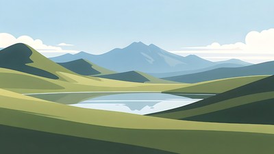 Mountain Lake in Green Valley Illustration