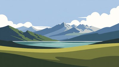 Mountain Lake Landscape Illustration