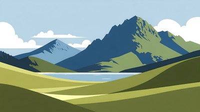 Mountain Lake Landscape Illustration