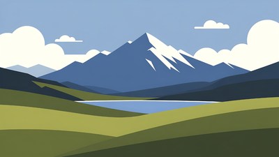Mountain Lake Landscape Illustration