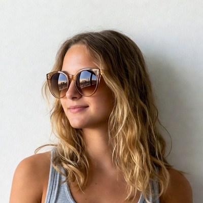 Woman with blonde hair wearing sunglasses