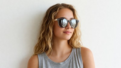 Woman with wavy hair wearing sunglasses