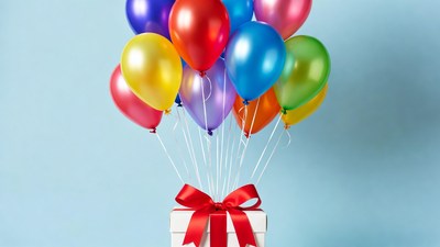 Colorful Balloons on Gift Box