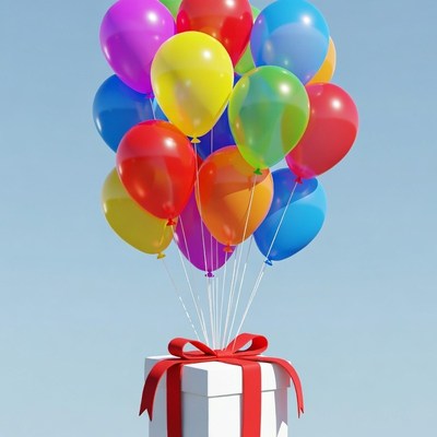 Colorful Balloons on Gift Box