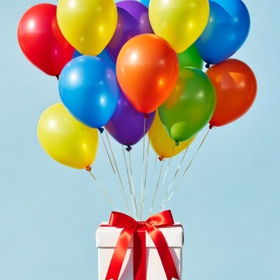 Colorful Balloons on Gift Box