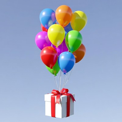 Balloons Lifting White Gift Box