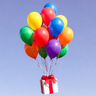 Colorful Balloons Lifting Gift Box