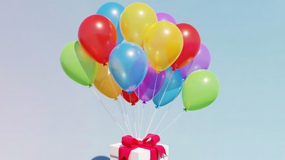 Colorful Balloons on Gift Box