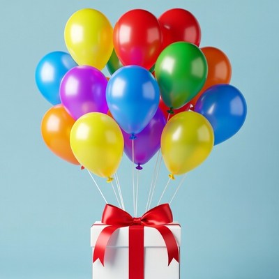 Colorful Balloons on Gift Box