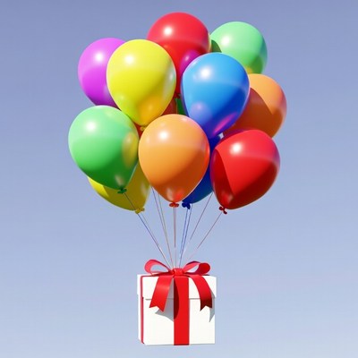Colorful Balloons on Gift Box