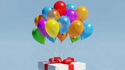 Colorful Balloons on Gift Box