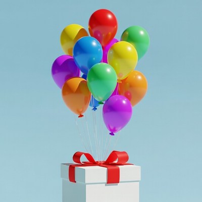 Colorful Balloons on Gift Box
