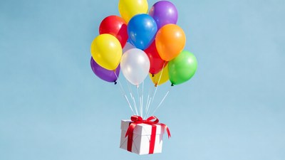 Colorful Balloons Lifting Gift Box