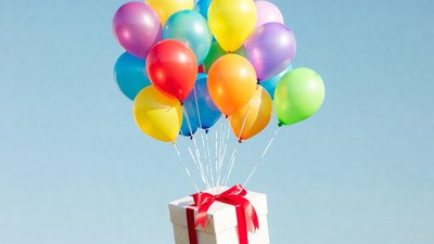Colorful Balloons on Gift Box