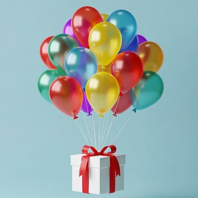 Gift Box with Colorful Balloons
