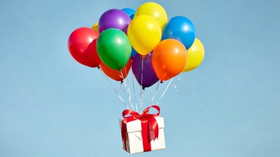 Colorful Balloons Lifting Gift Box