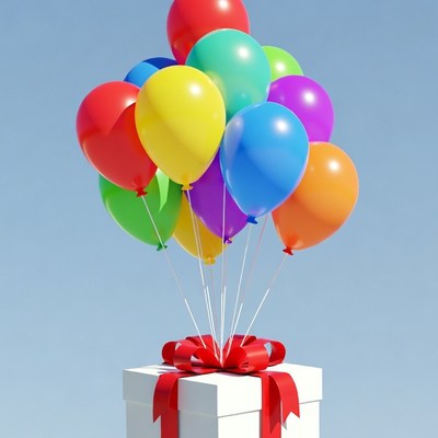 Colorful Balloons on Gift Box
