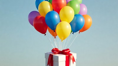 Colorful Balloons on White Gift Box
