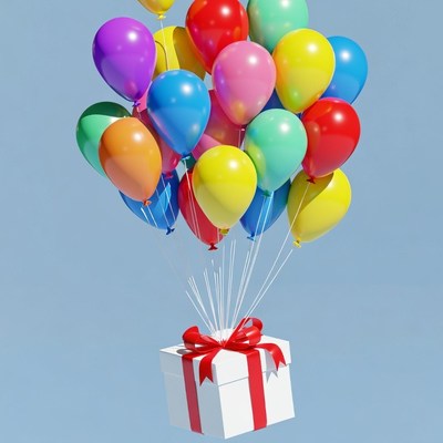 Colorful Balloons Lifting Gift Box