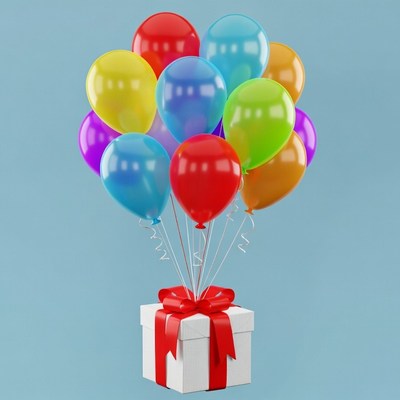 Colorful Balloons on Gift Box