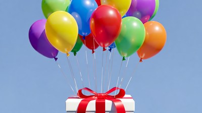 Colorful Balloons on Gift Box