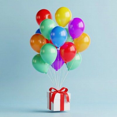 Colorful Balloons on Gift Box