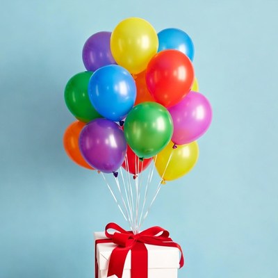 Colorful Balloons on Gift Box