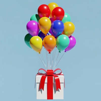 Colorful Balloons on Gift Box