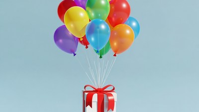 Colorful Balloons on Gift Box