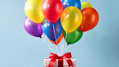 Colorful Balloons on Gift Box