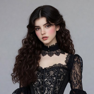 Woman in black lace corset dress