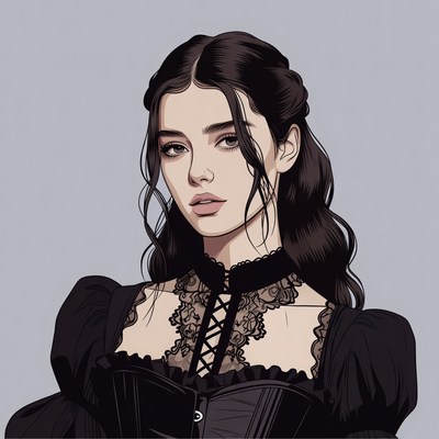 Woman in black lace Victorian dress