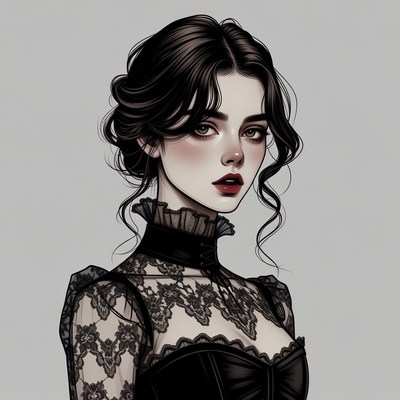 Woman in black lace Victorian dress