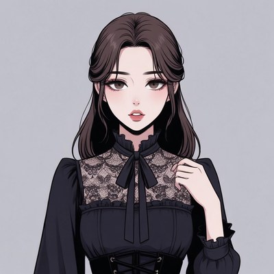 Anime girl in black lace Victorian dress