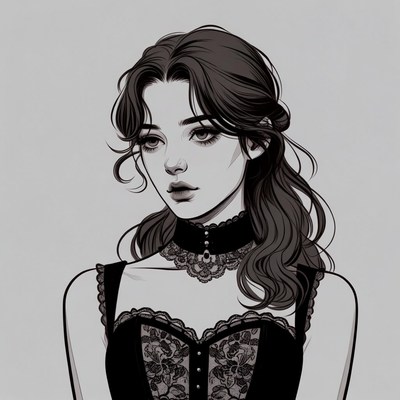 Woman in black lace corset dress