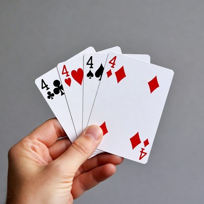 Hand holding four of a kind fours