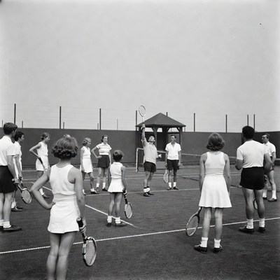 Vintage Tennis Lesson Group