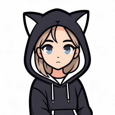 Girl in black cat ear hoodie