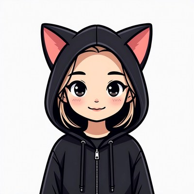 Girl in black cat ear hoodie