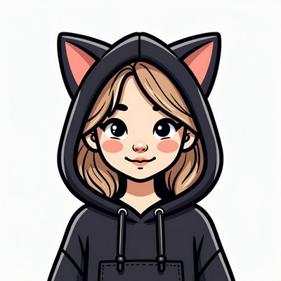 Girl in black cat ear hoodie