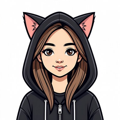 Asian girl in cat ear hoodie