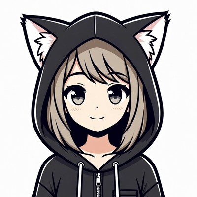 Anime girl in black cat ear hoodie
