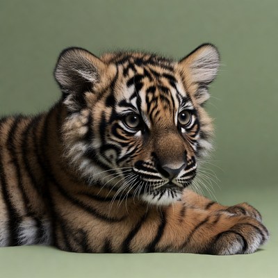 Cute baby tiger on green background